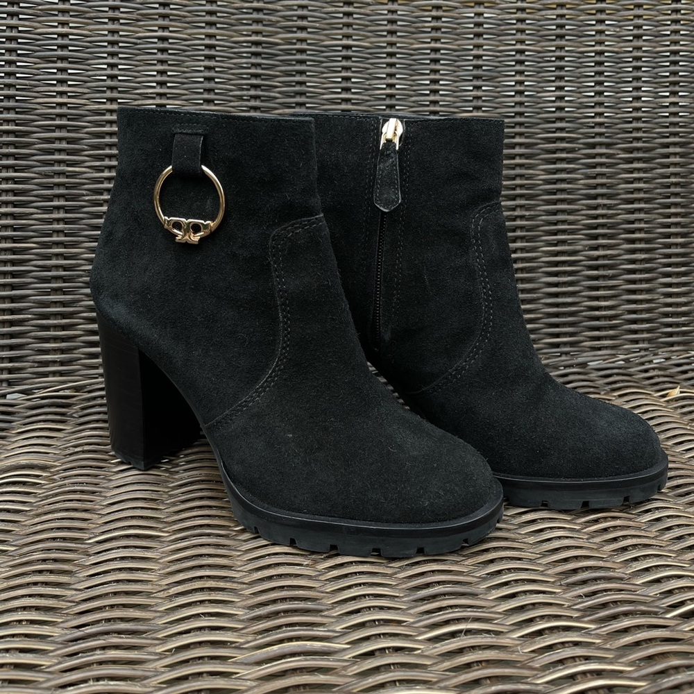 Tory Burch Sofia Block Mid Heel Bootie Suede Black 6M